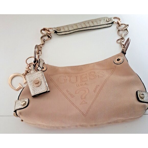 Y2K Vintage GUESS USA Purse Bag Washed Jeans Canvas Faux Leather Strap Logo RARE - Picture 15 of 16